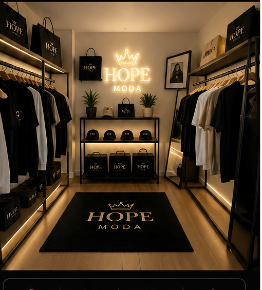 Cuarto boutique Hope Moda con ropa y bolsas